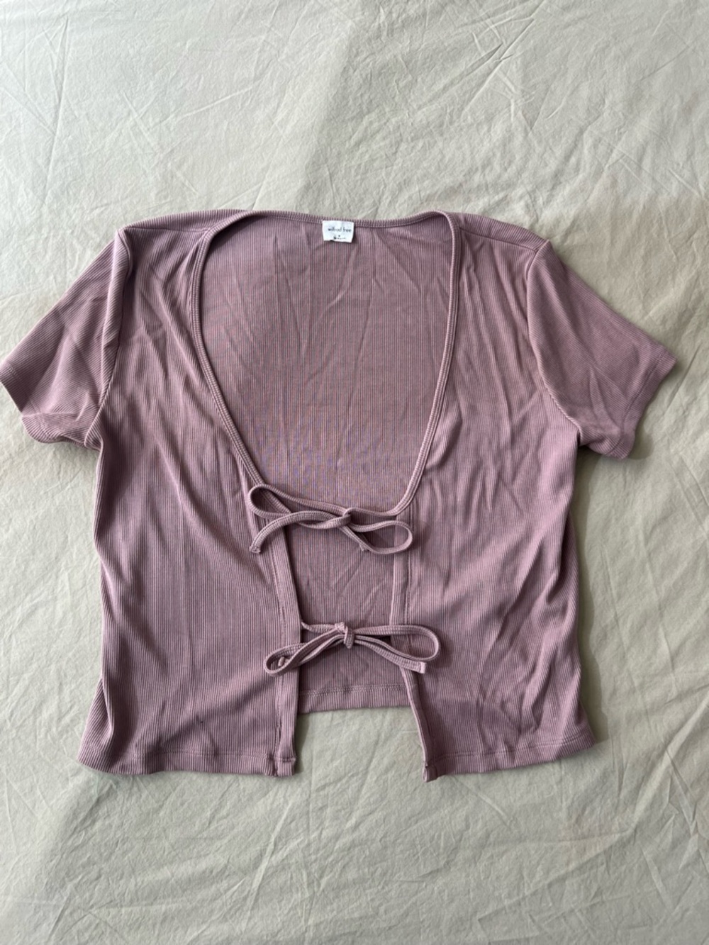 Wilfred Mauve Tie-Front Ribbed Crop Top